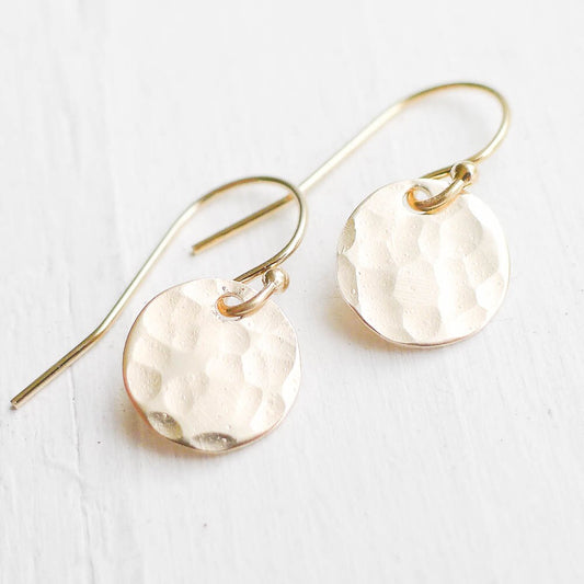 Gold Disc Earring Hammered Circle Tiny Classic