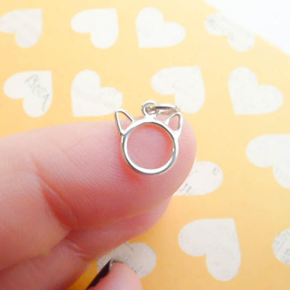 Cat Outline Charm Sterling Silver Kitty Ears Silhoette Wire Pendant