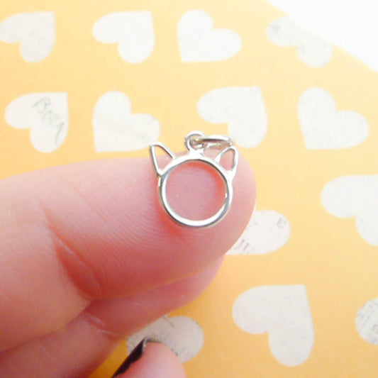 Cat Outline Charm Sterling Silver Kitty Ears Silhoette Wire Pendant