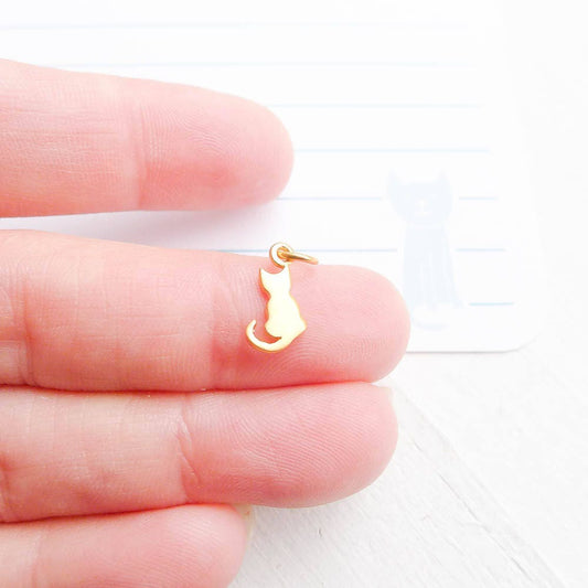 Gold Cat Charm Little Kitty Pendant for Tiny Kitten Jewelry Vermeil Gold Dipped