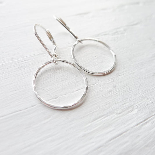 Hammered Circle Earrings Sterling Silver