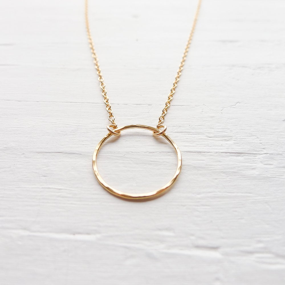 Gold Eternity Necklace Large Circle Pendant