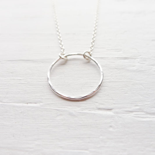Silver Circle Necklace Eternity Pendant Open