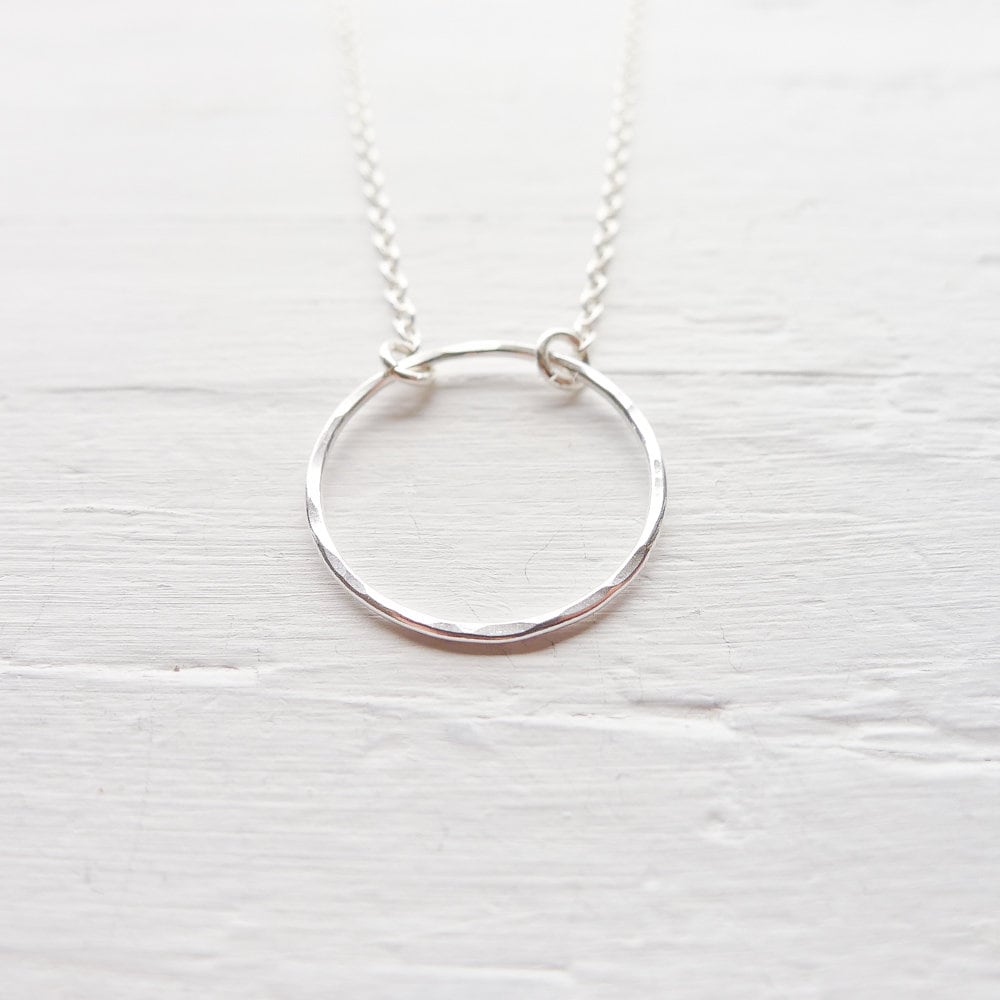 Silver Circle Necklace Eternity Pendant Open