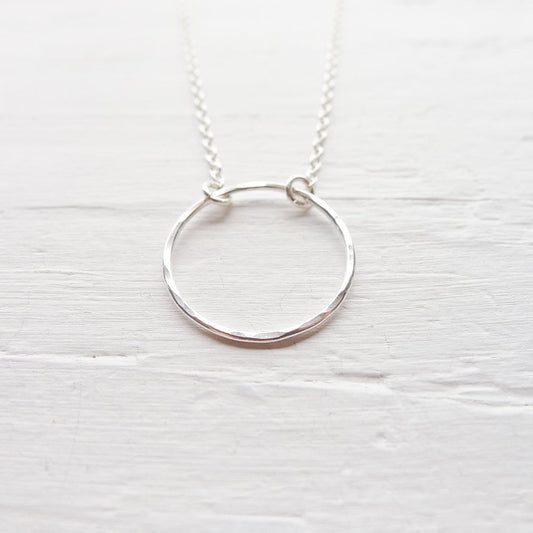 Silver Circle Necklace Eternity Pendant Open