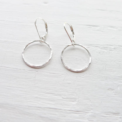 Hammered Circle Earrings in Sterling Silver