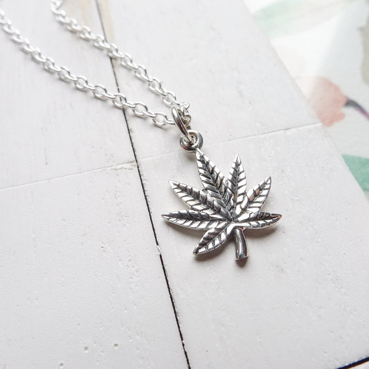 Pot Leaf Necklace Sterling Silver