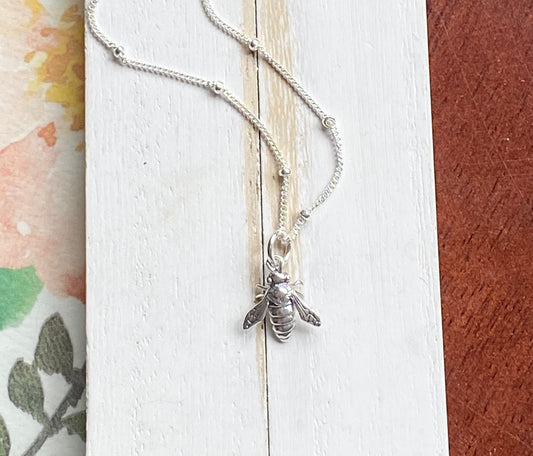 Dainty Bee Necklace Silver Honeybee Charm