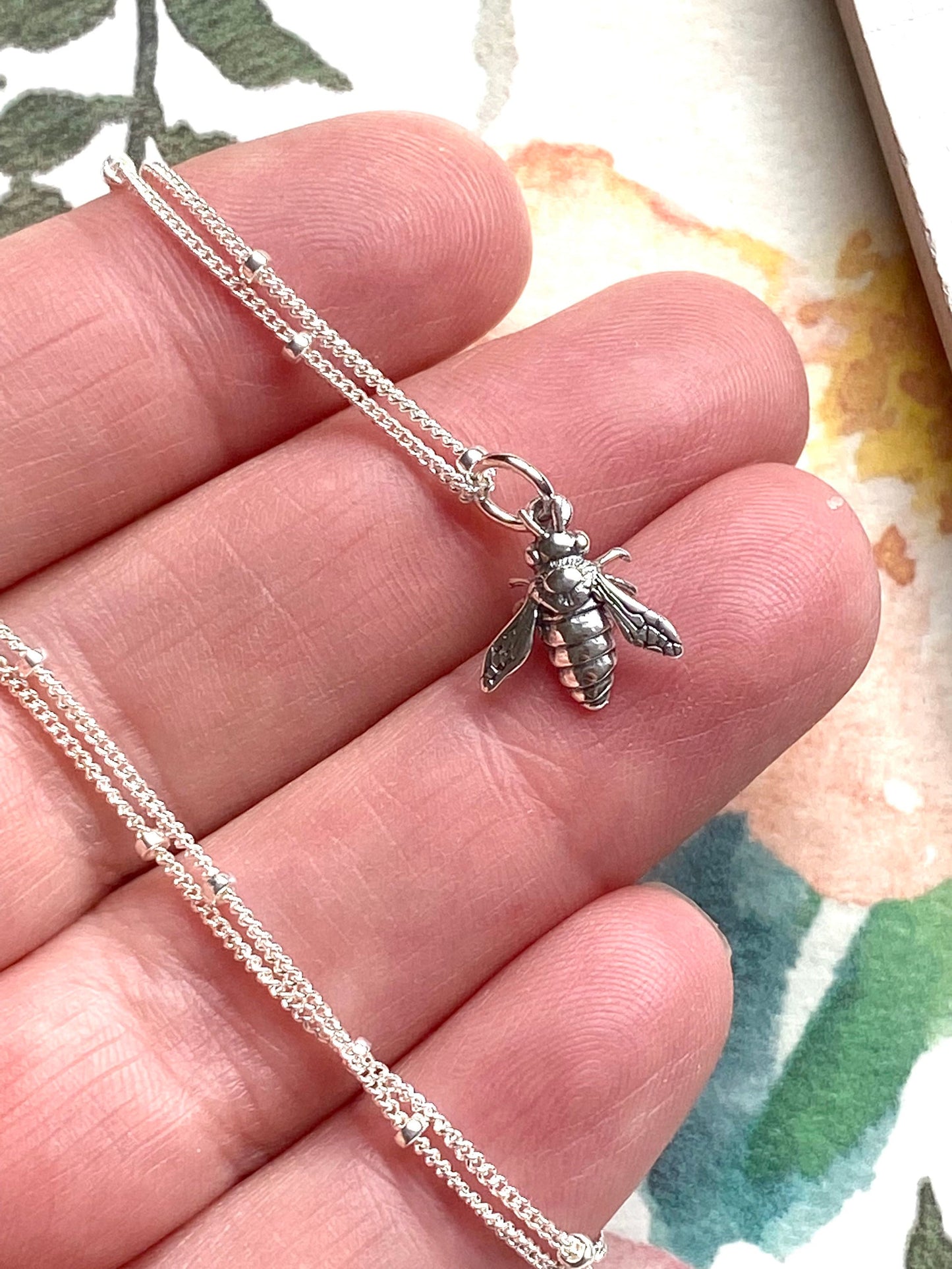 Dainty Bee Necklace Sterling Silver