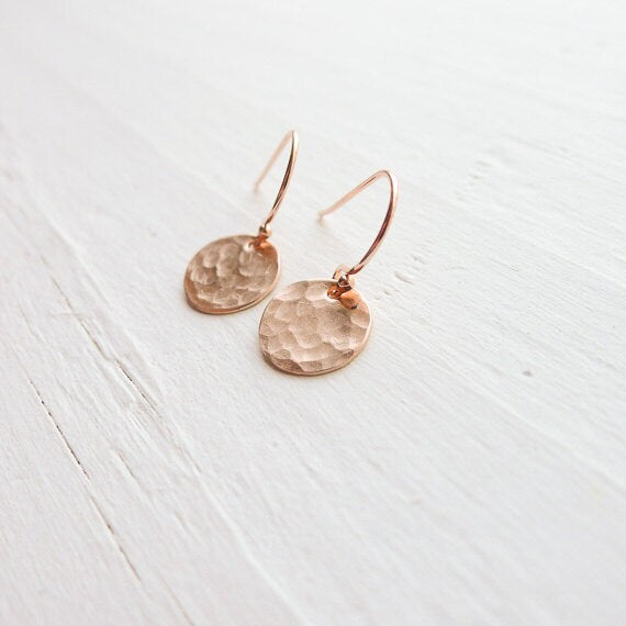 Rose Gold Earrings Round Disc Dangle