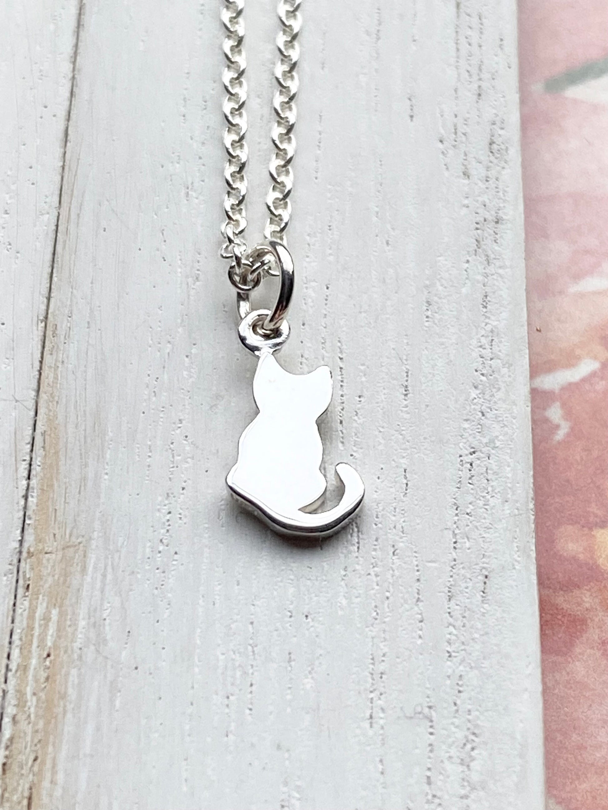 Tiny Cat Necklace Sterling Silver Kitty