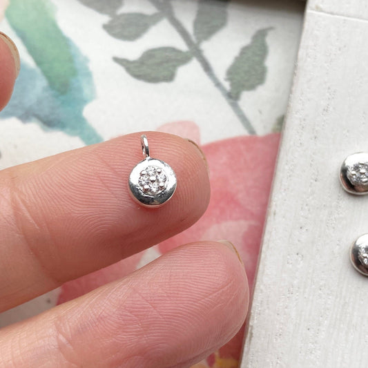 CZ Charm Encrusted Circle Shape Pendant Drop Sterling Silver