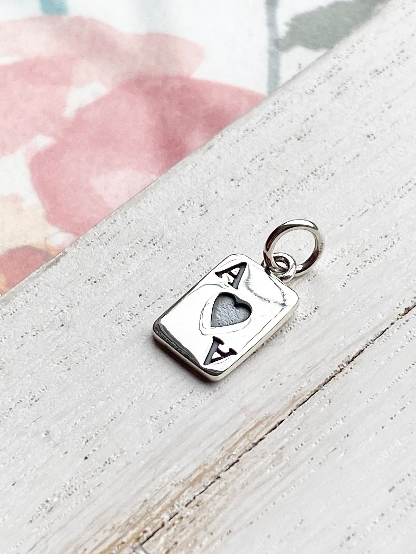 Ace of Hearts Card Charm Sterling Silver