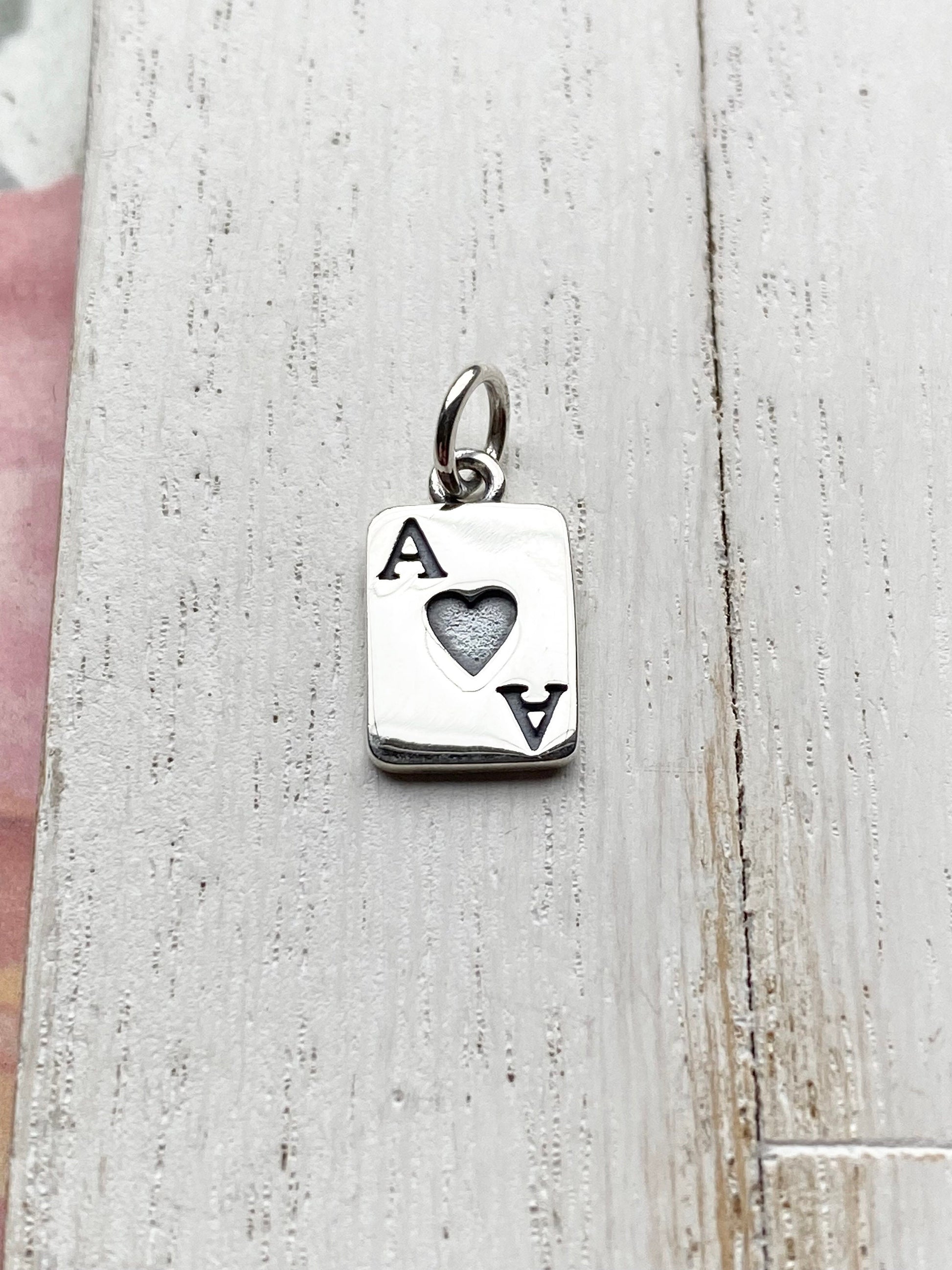 Ace of Hearts Card Charm Sterling Silver Game Pendant