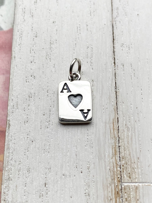 Ace of Hearts Card Charm Sterling Silver Game Pendant