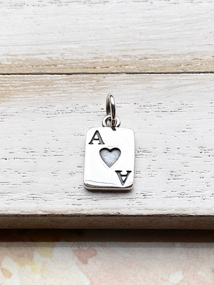 Ace of Hearts Card Charm Sterling Silver