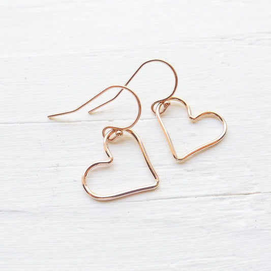 Open Heart Earrings Rose Gold Filled Wire Shape