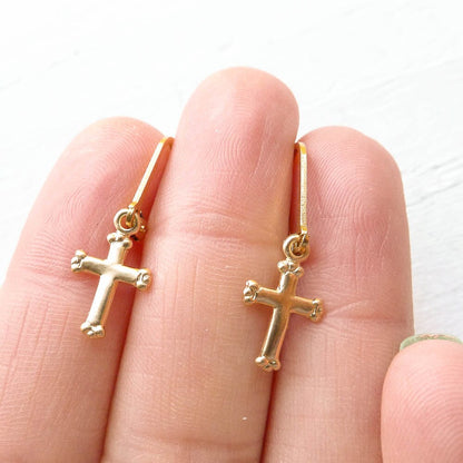 Gold Cross Dainty Leverback Earring