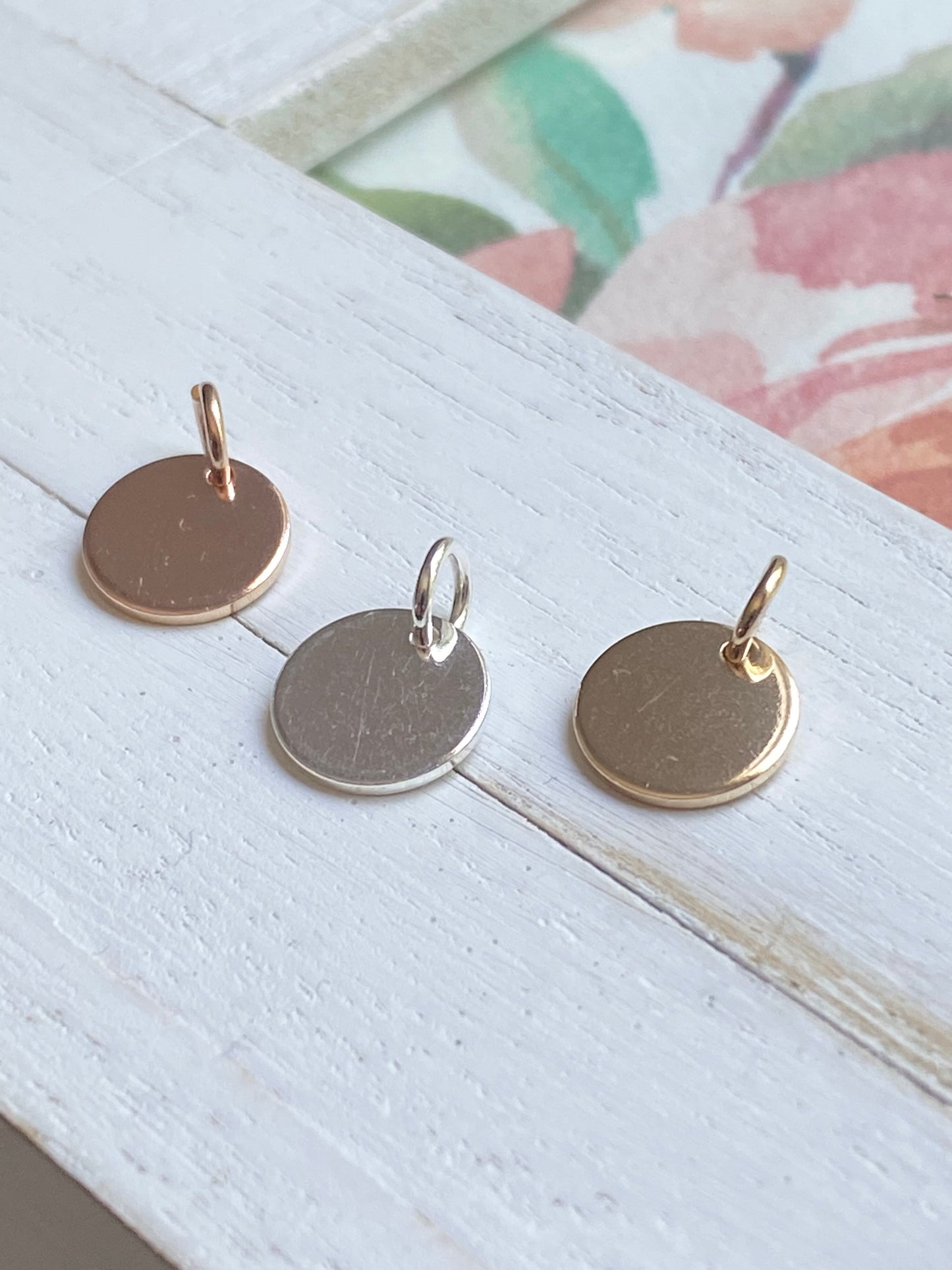 Disc Charms Metal Circle Pendants Sterling Rose Gold Filled Jewelry Component For Earrings or Necklaces
