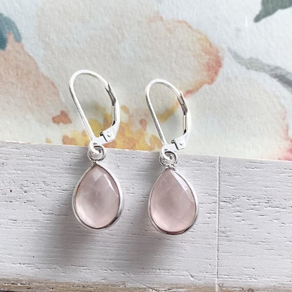 Rose Quartz Sterling Silver Leverback Earrings
