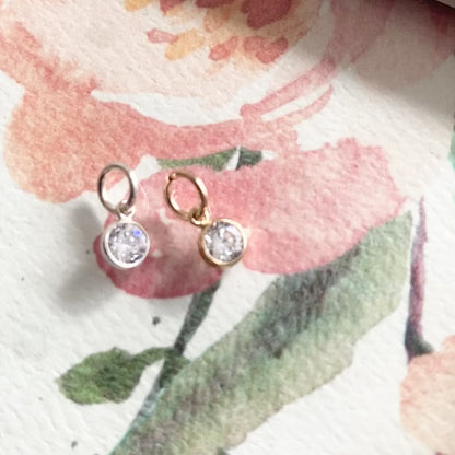 Tiny Clear CZ Drop Charm Sterling Silver or Gold Vermeil