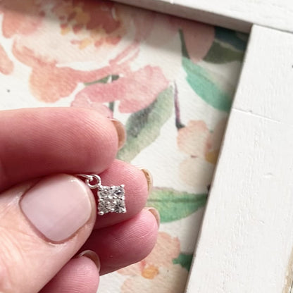 CZ Encrusted Diamond Shaped Charm Sterling Silver
