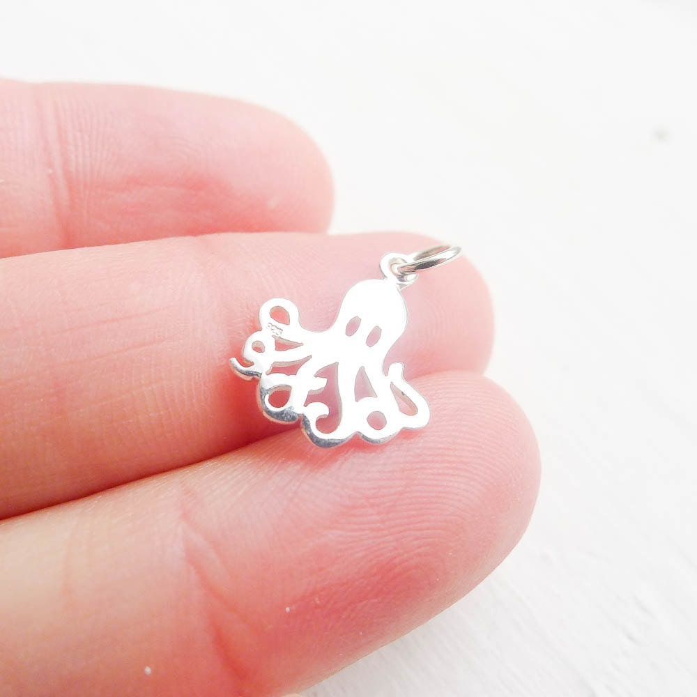 Octopus Charm Sterling Silver Octopus Pendant Adorable Animal Sea Creature for Necklace or Bracelet