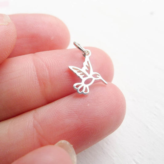 Hummingbird Charm Sterling Silver Humming Bird Pendant for Necklace or Earrings Jewelry Making