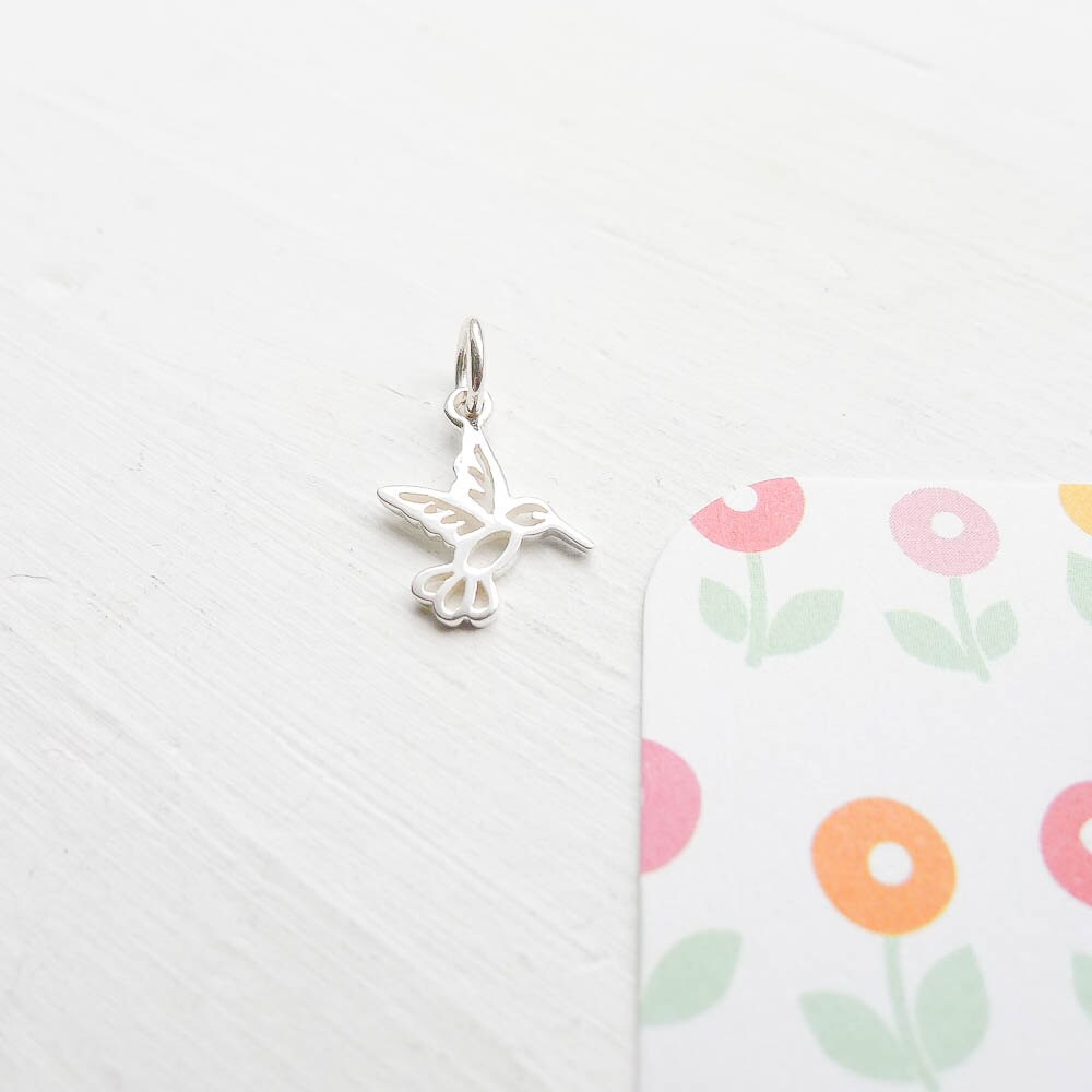 Hummingbird Charm Sterling Silver Humming Bird Pendant for Necklace or Earrings Jewelry Making