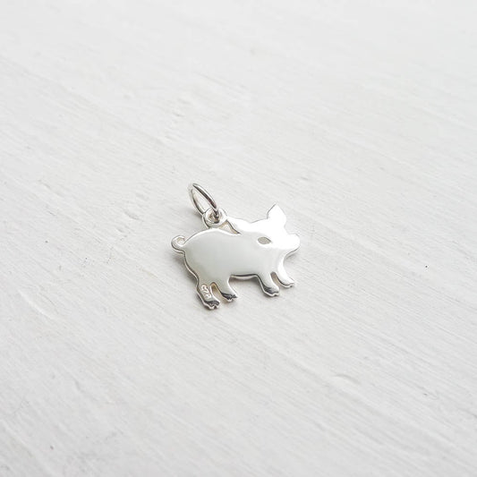 Pig Charm Sterling Silver Sow Pendant Cute Little Hog for Jewelry