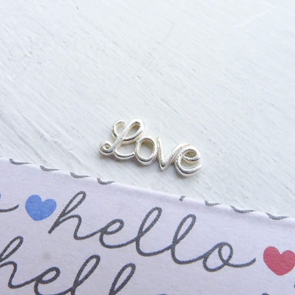 Love Tiny Sterling Silver Solderable Accent or Floating Locket Charm Cursive