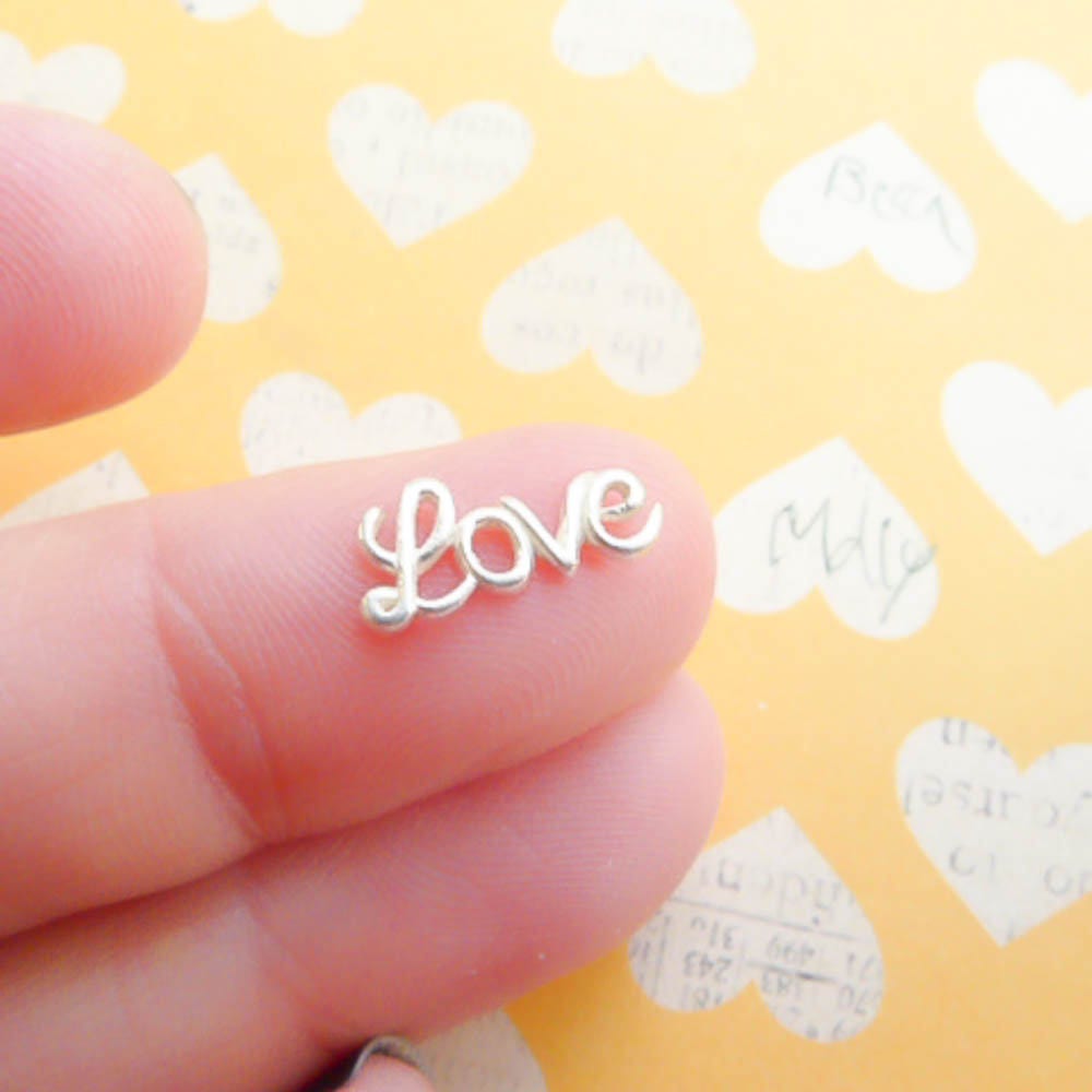 Love Tiny Sterling Silver Solderable Accent or Floating Locket Charm Cursive