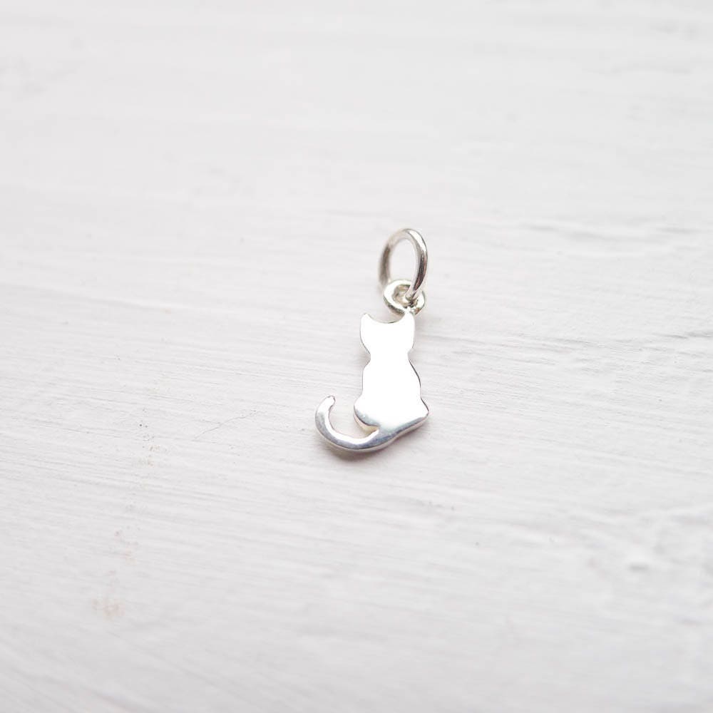 Tiny Cat Charm Little Kitty Pendant for Kitten Jewelry Sterling Silver