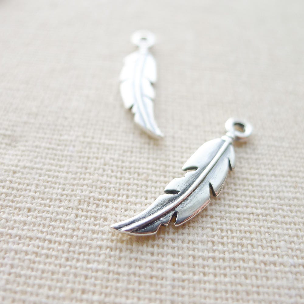 Feather Charm Sterling Silver Pendant Dainty