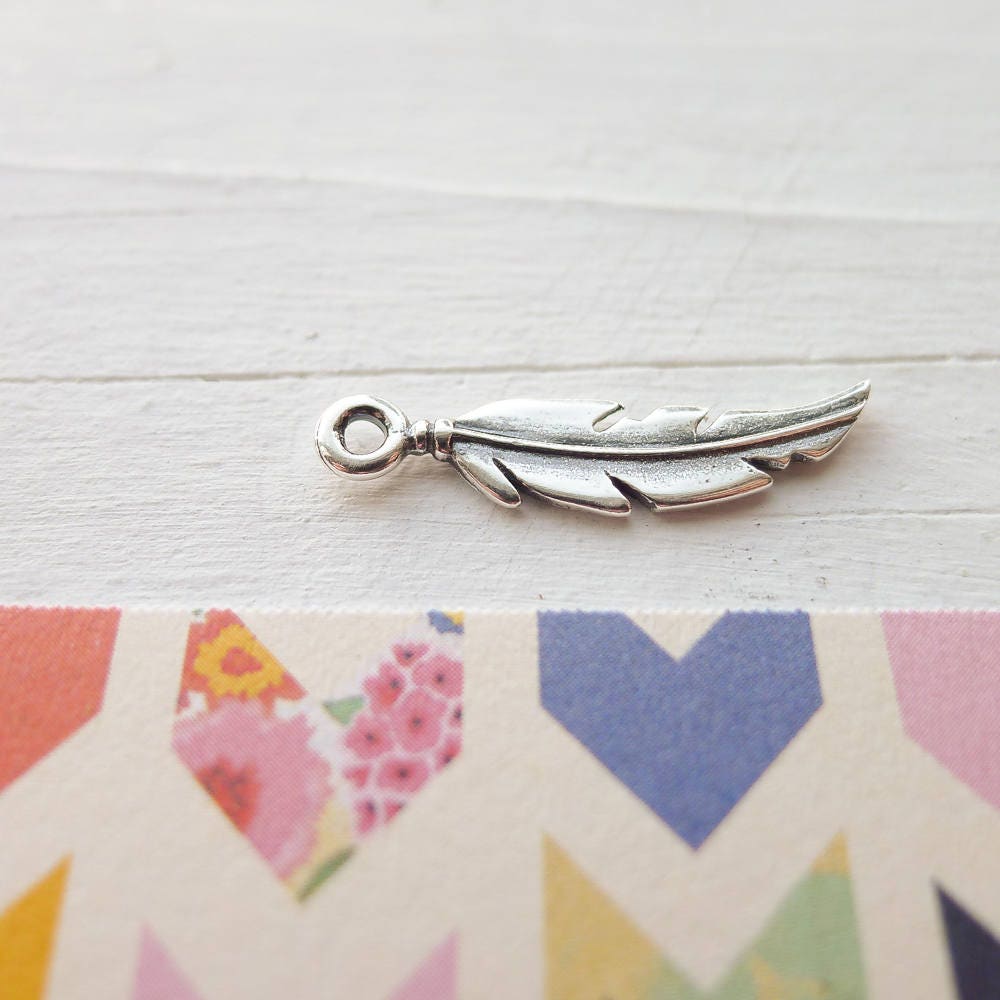 Feather Charm Sterling Silver Pendant Dainty