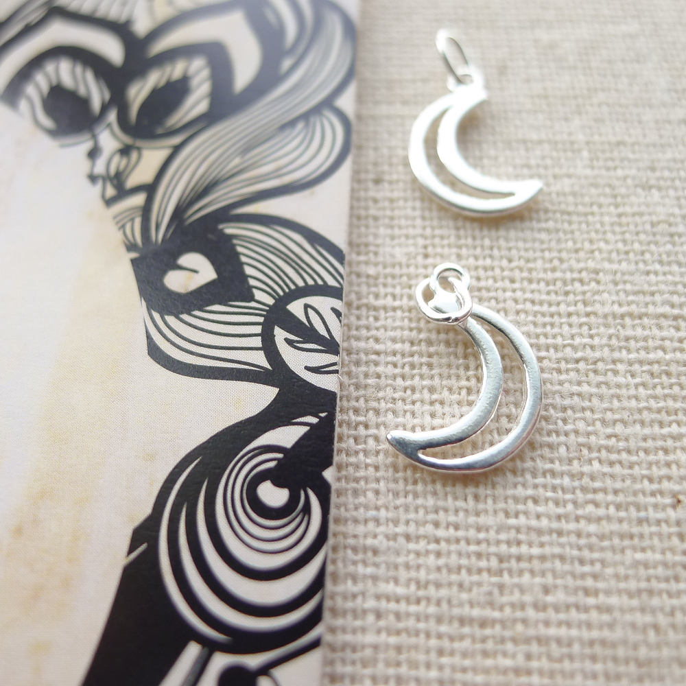 Open Moon Charm Sterling Silver Pendant Bohemian Jewelry