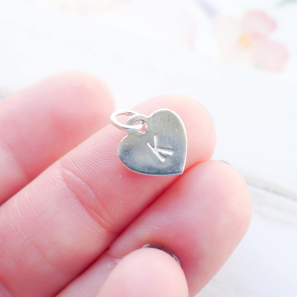 Heart Initial Tag or Charm Sterling Silver Letter Tag