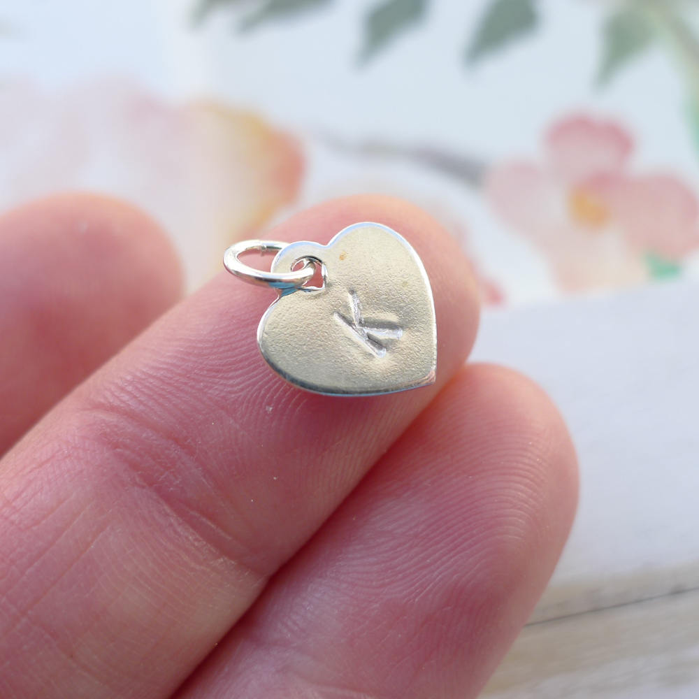 Heart Initial Tag or Charm Sterling Silver Letter Tag