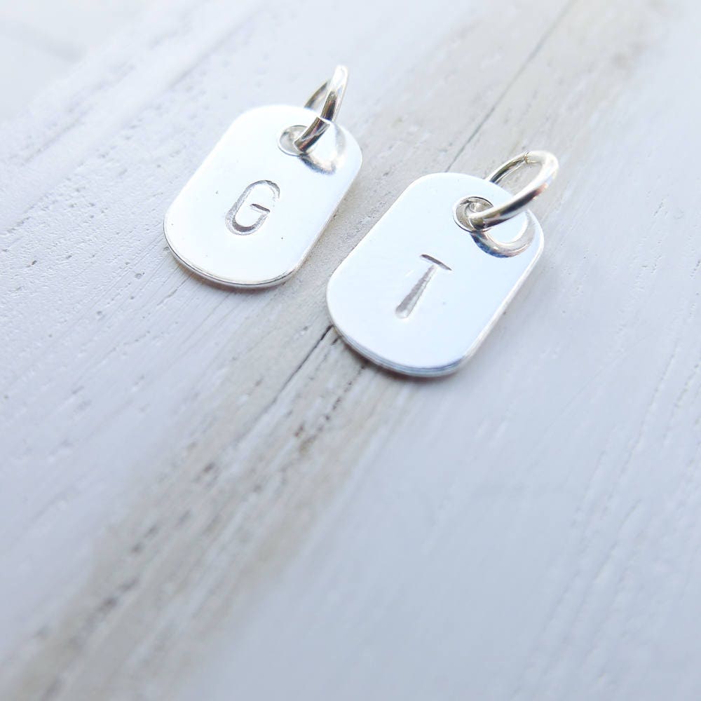 Tiny Initial Dog Tag Sterling Silver Charm Personalized Letter Pendant