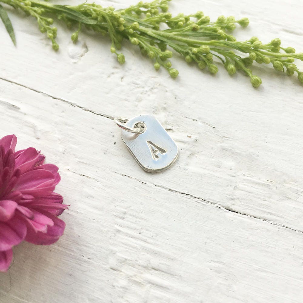 Tiny Initial Dog Tag Sterling Silver Charm Personalized Letter Pendant