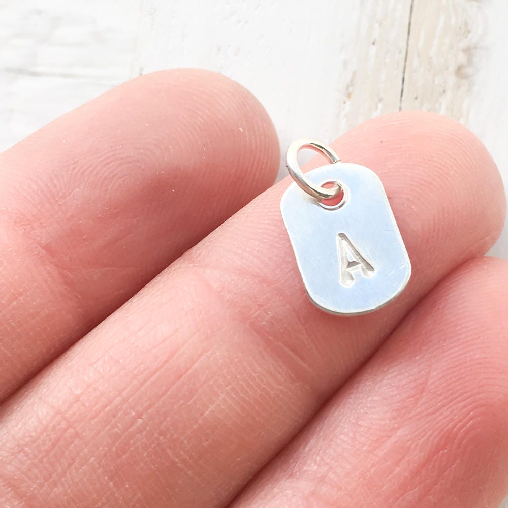 Tiny Initial Dog Tag Sterling Silver Charm Personalized Letter Pendant