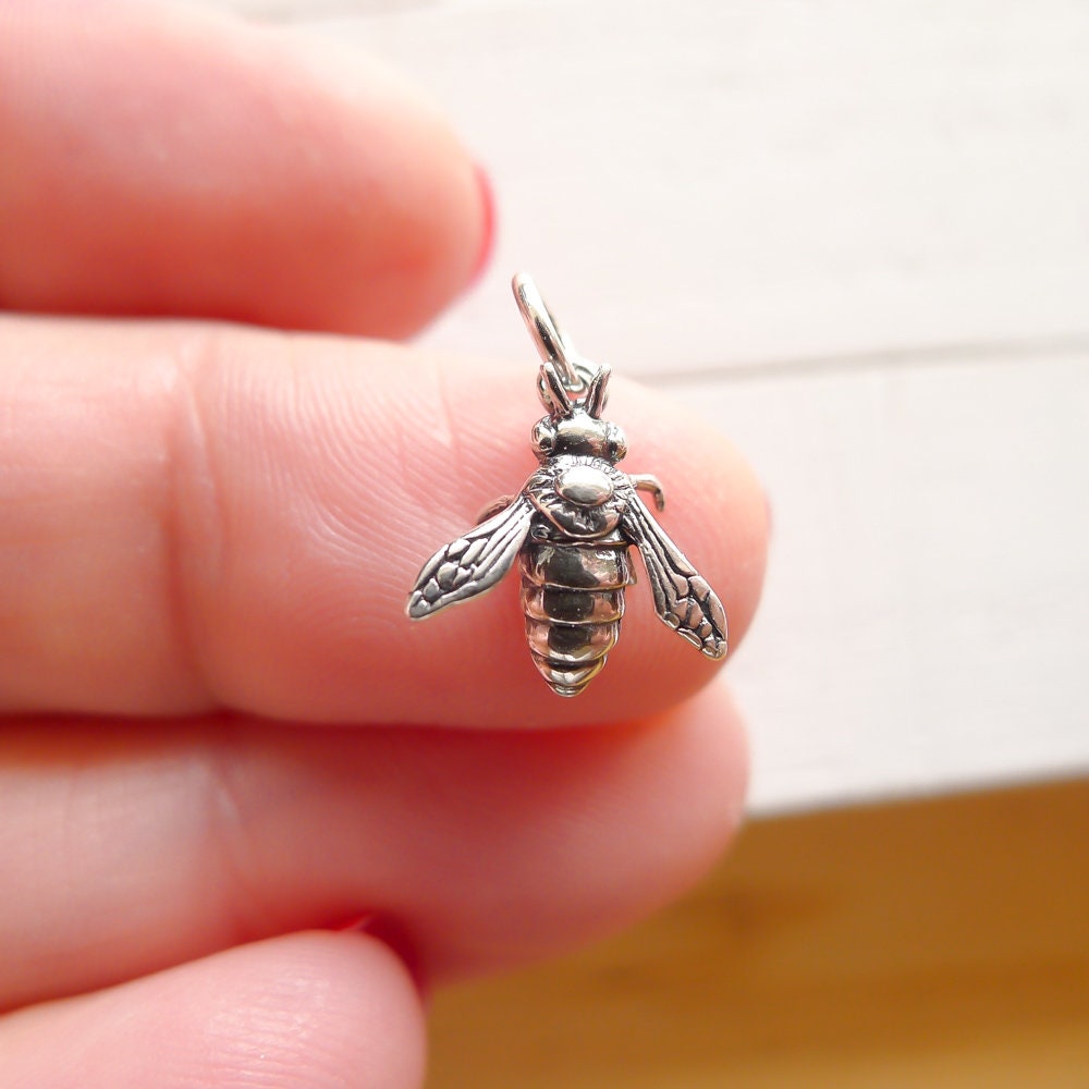 Bee Charm Realistic Sterling Silver Honeybee Pendant Queen Pendant