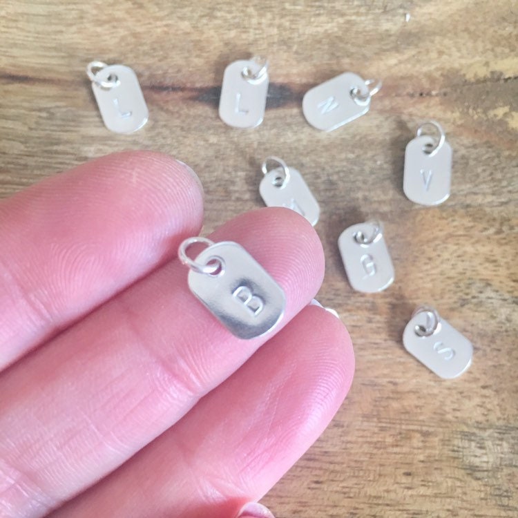 Tiny Initial Dog Tag Sterling Silver Charm Personalized Letter Pendant
