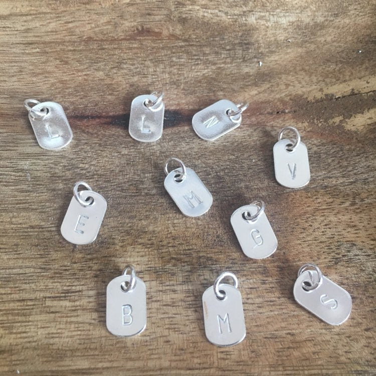 Tiny Initial Dog Tag Sterling Silver Charm Personalized Letter Pendant