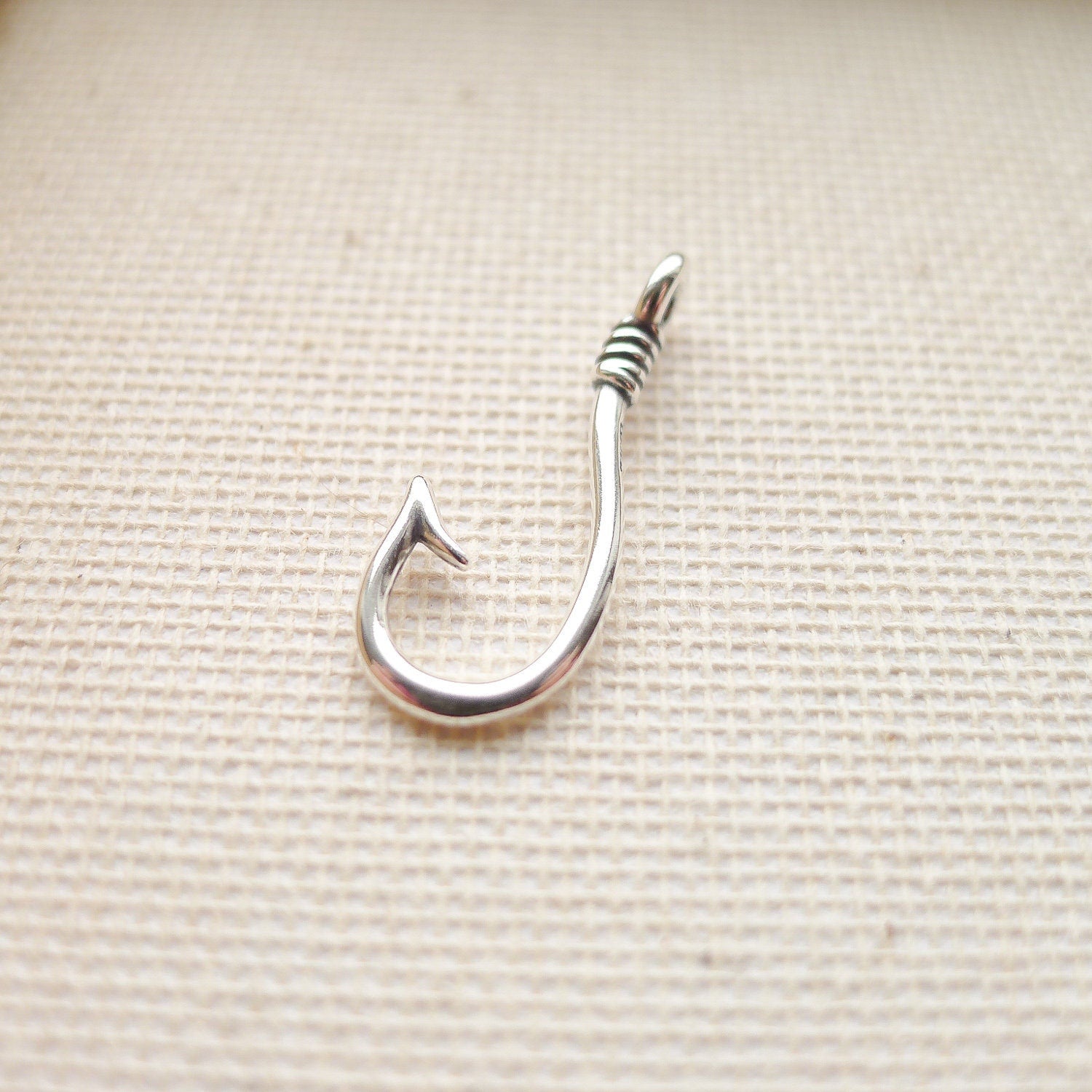 catch fish silver hook Fish Hook Charm Sterling Silver Fishing Component or Link for Jewe