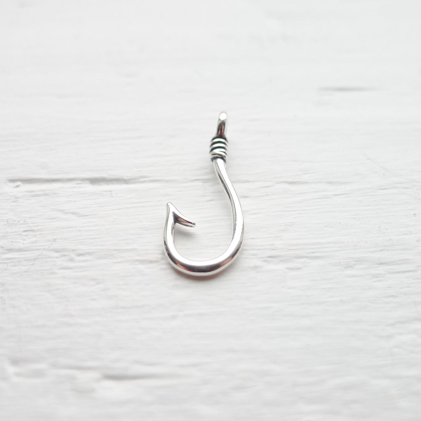 Fish Hook Charm Sterling Silver Fishing Component or Link for Jewelry Making
