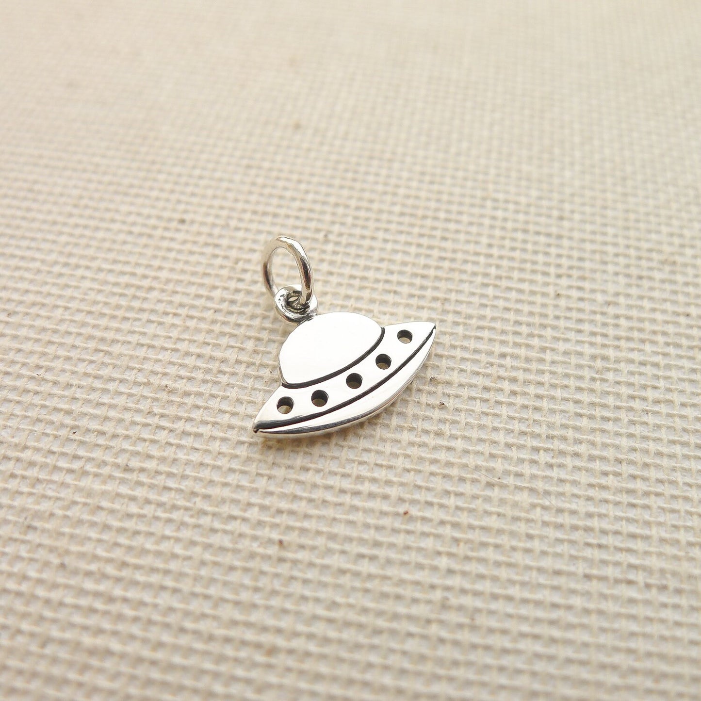 UFO Charm Flying Saucer Pendant Sterling Silver Alien