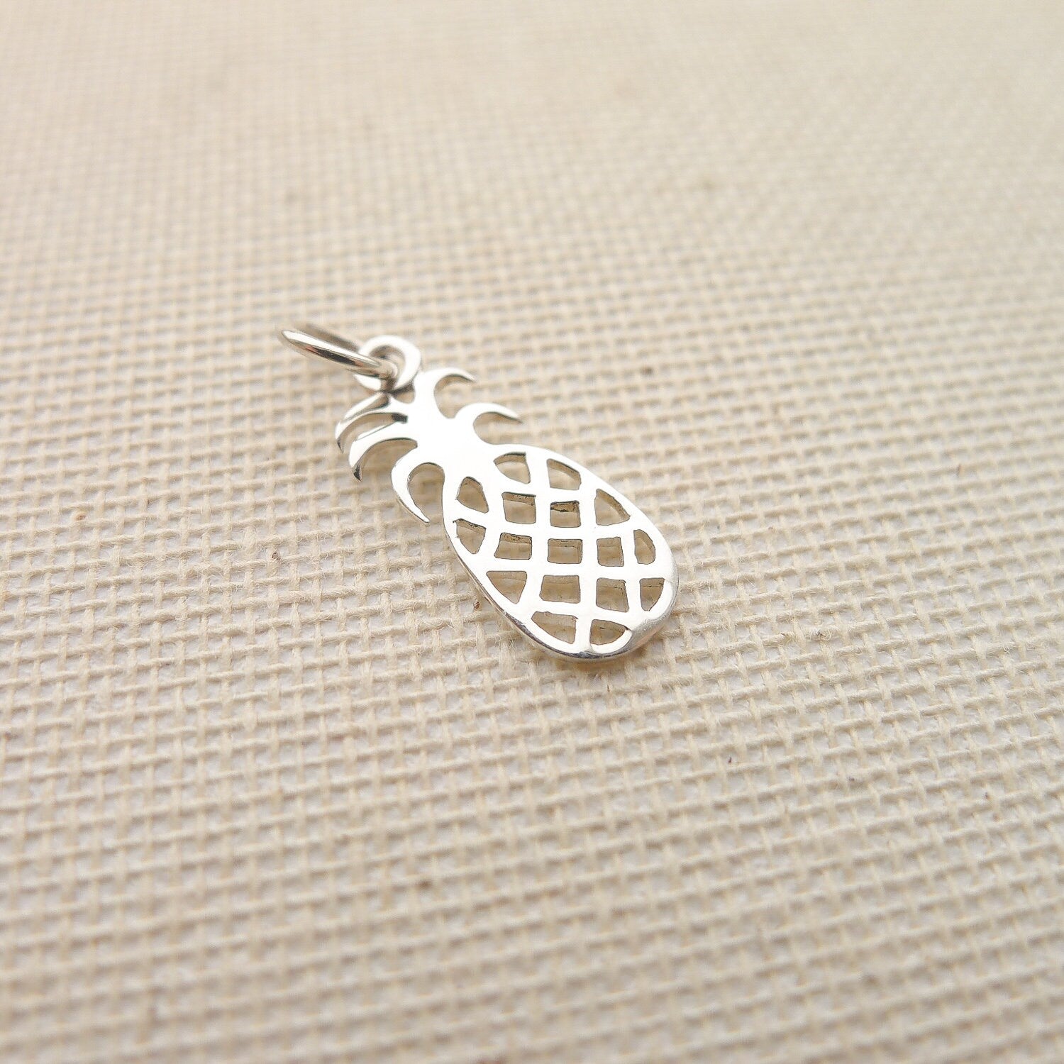 Pineapple Charm Sterling Silver Fruit Flat Pendant