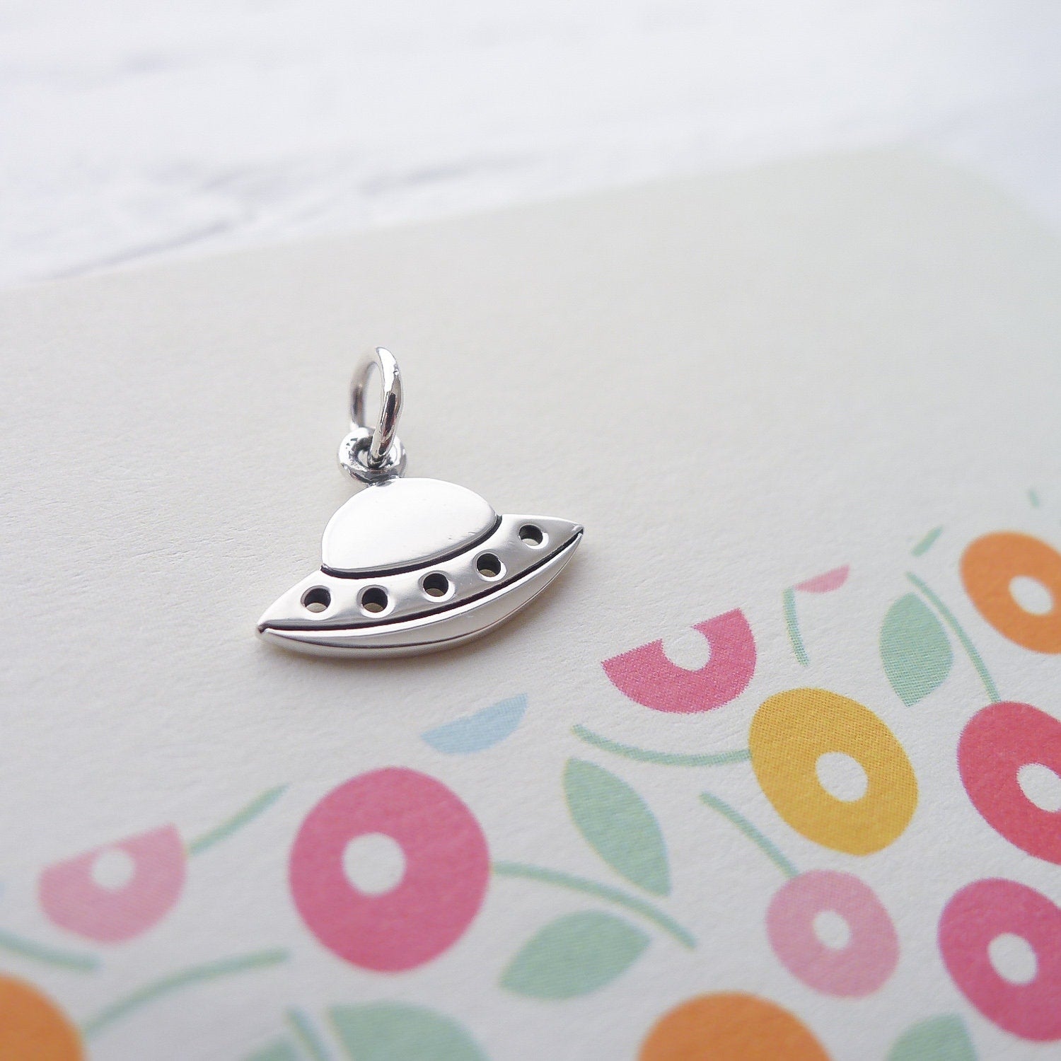 UFO Charm Flying Saucer Pendant Sterling Silver Alien