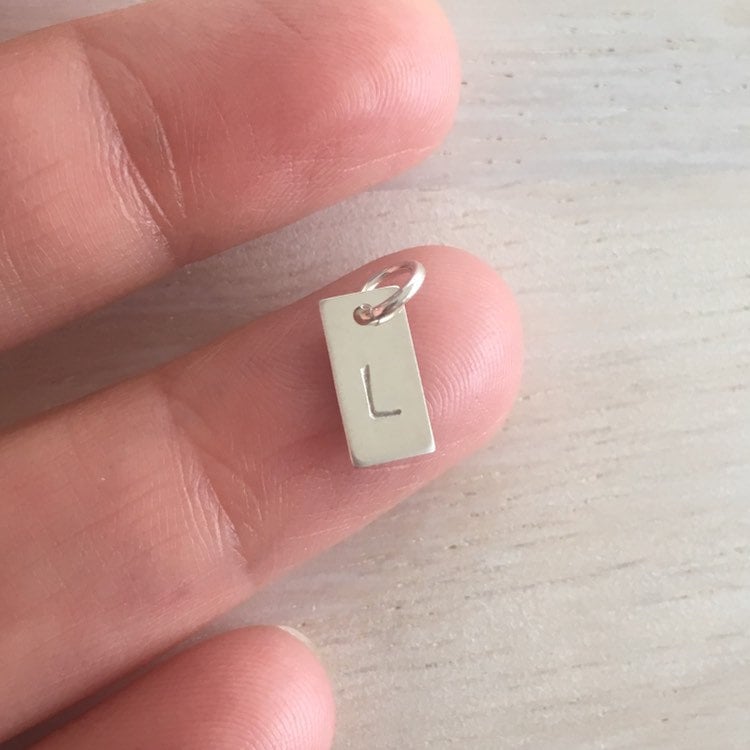Rectangle Letter Charm Initial Tiny Sterling Silver Pendant for Bracelets or Necklaces Personalized